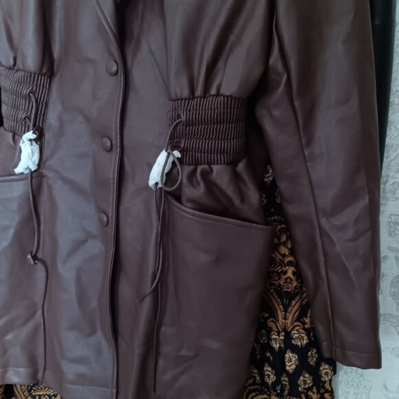 Women's Chocolate Brown Mousse Faux Leather Jacket - Picture 3 of 12
